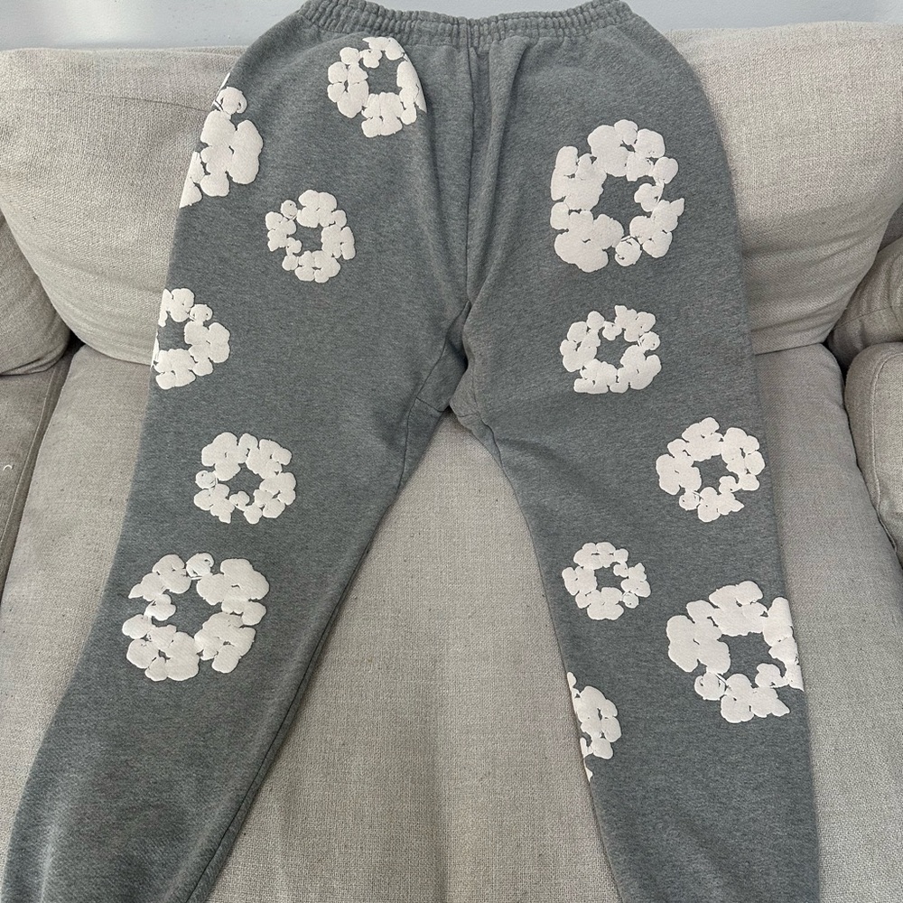 Men's Gray Sweatpants with White Floral Design